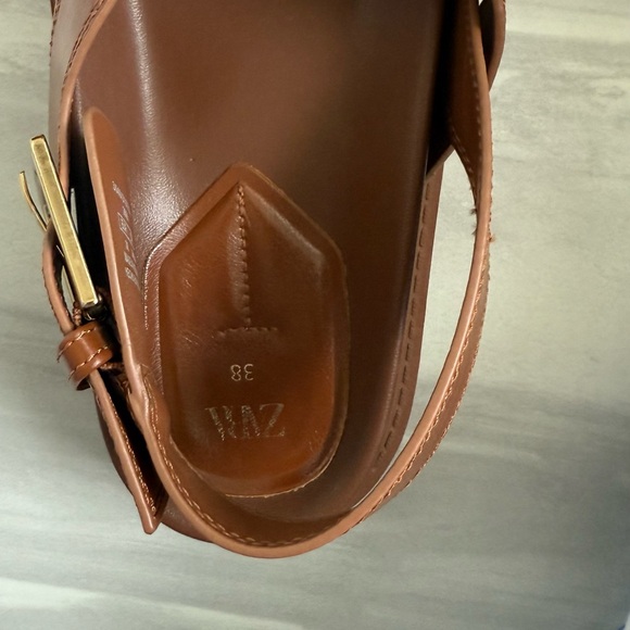 Zara Chestnut Leather Sandals with Buckle - Picture 3 of 6